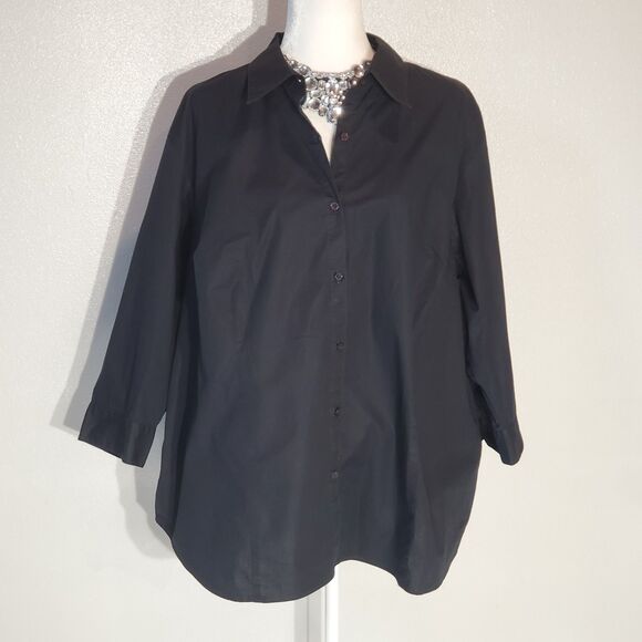 SUSAN BRISTOL BLOUSE BLACK 3/4 SLEEVE COTTON/SPANDEX SIZE 1X - Picture 1 of 8